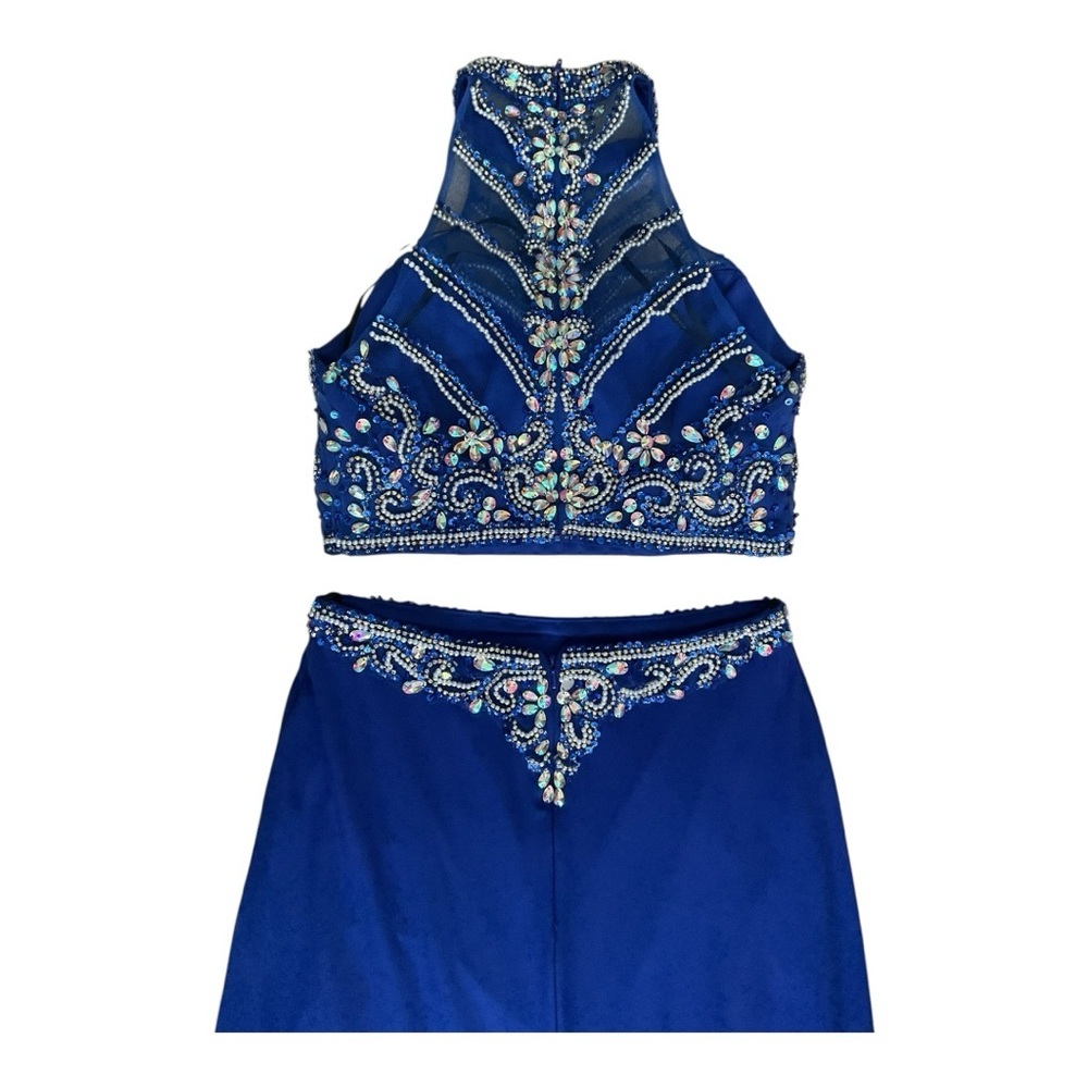 Alyce Paris Royal Blue Beaded 2-Piece Prom Dress Size 6 High Neck Formal Gown - Picture 6 of 11